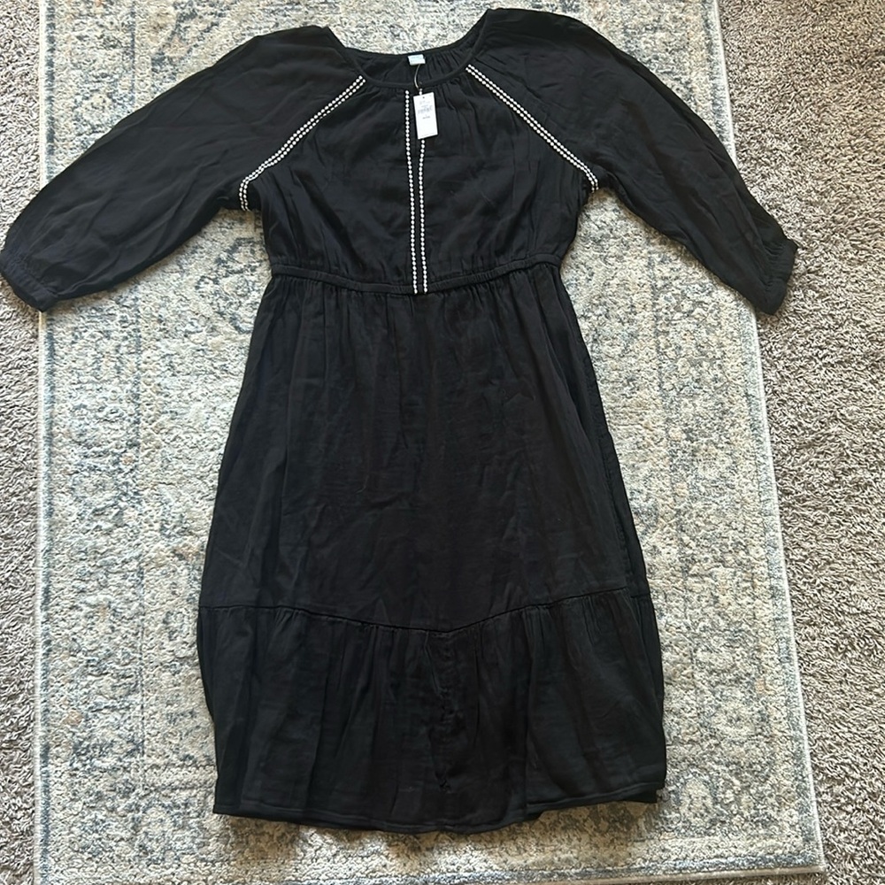 Old Navy Black Embroidered Midi Dress, fitted waist